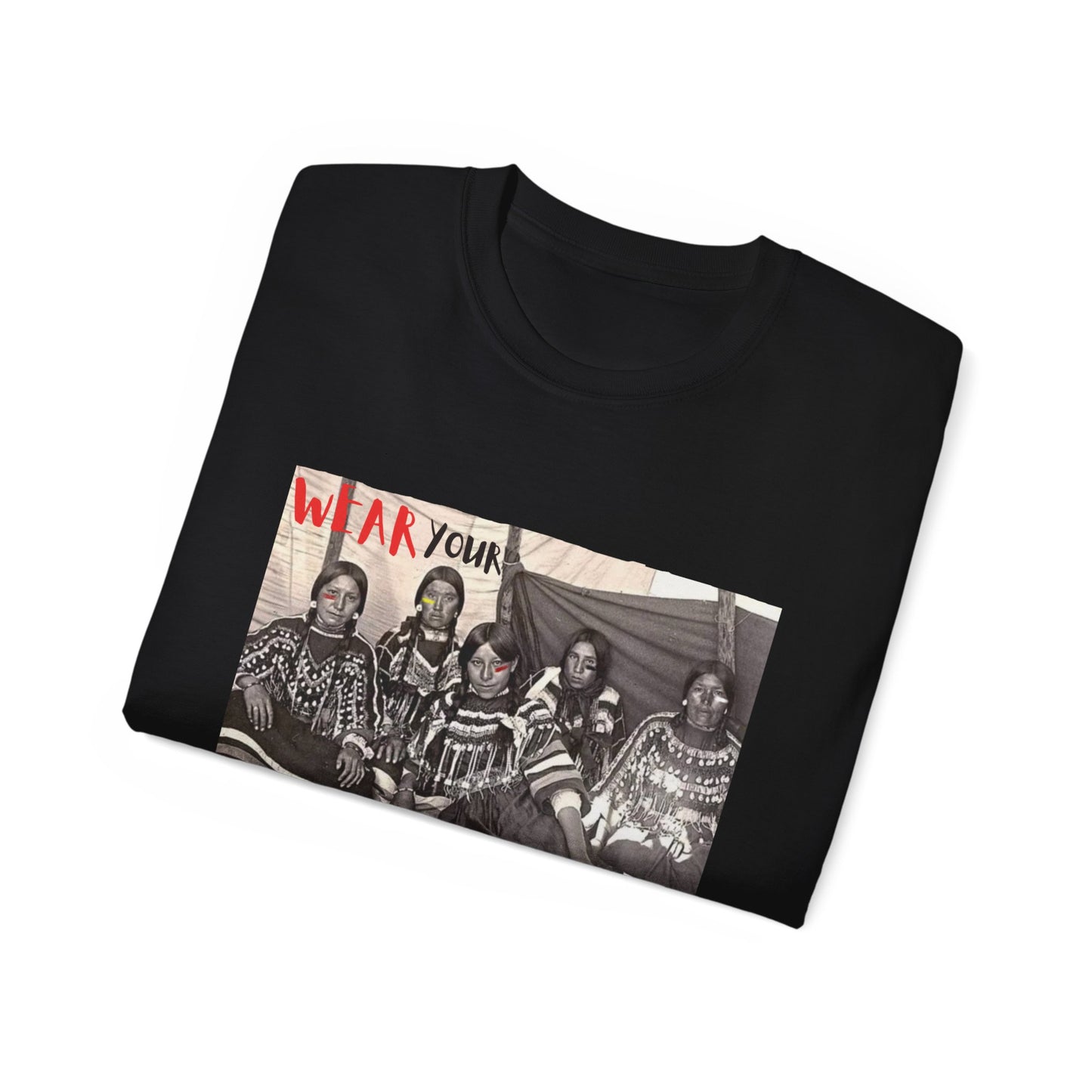 Siksikaitsiapyaakii (Blackfoot Woman) Unisex Ultra Cotton T-Shirt by Teague WestWolf GoodVoice (Blackfoot / Blackfeet Tribe - Browning, Montana) Native American Indigenous Made in the USA Unisex Ultra Cotton Tee
