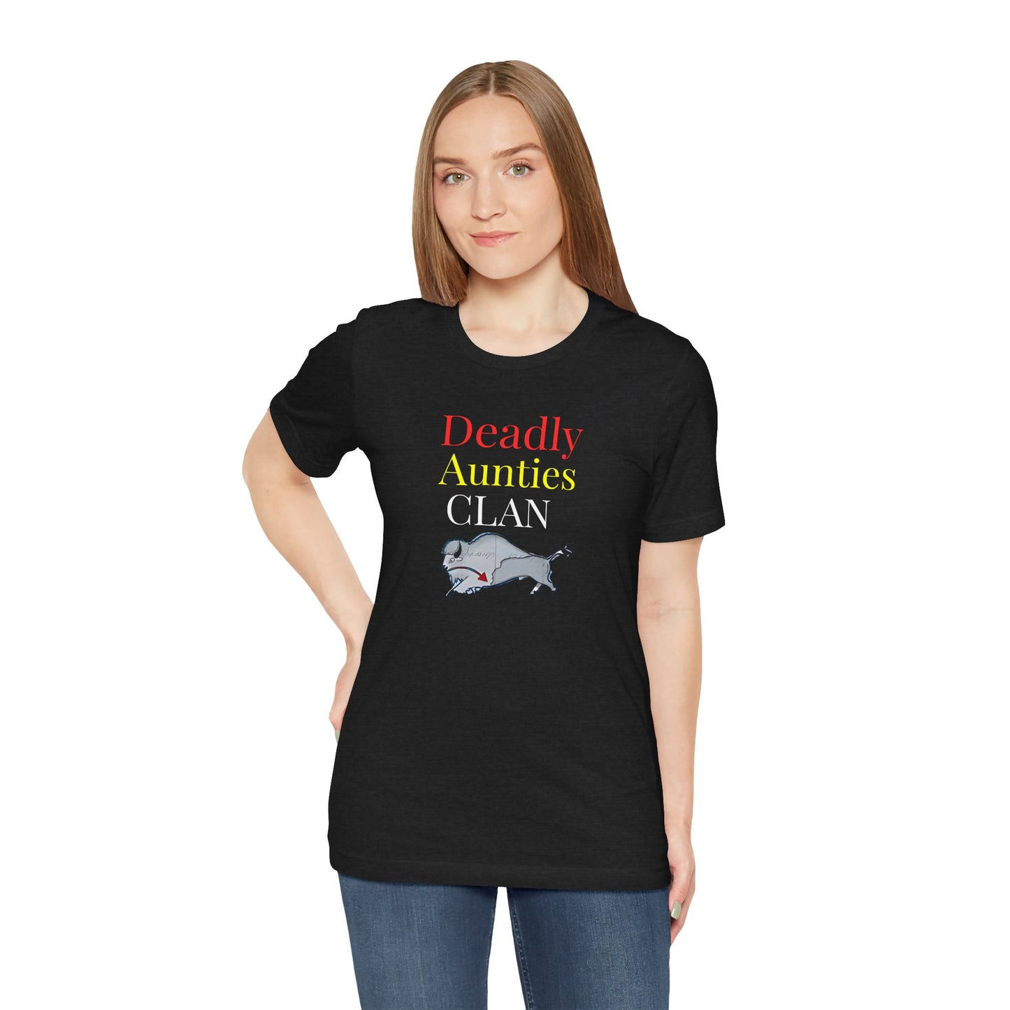 406WholeSale - Deadly Aunties Clan - Eagle Feather Fan - by Teague WestWolf GoodVoice - Unisex Tee