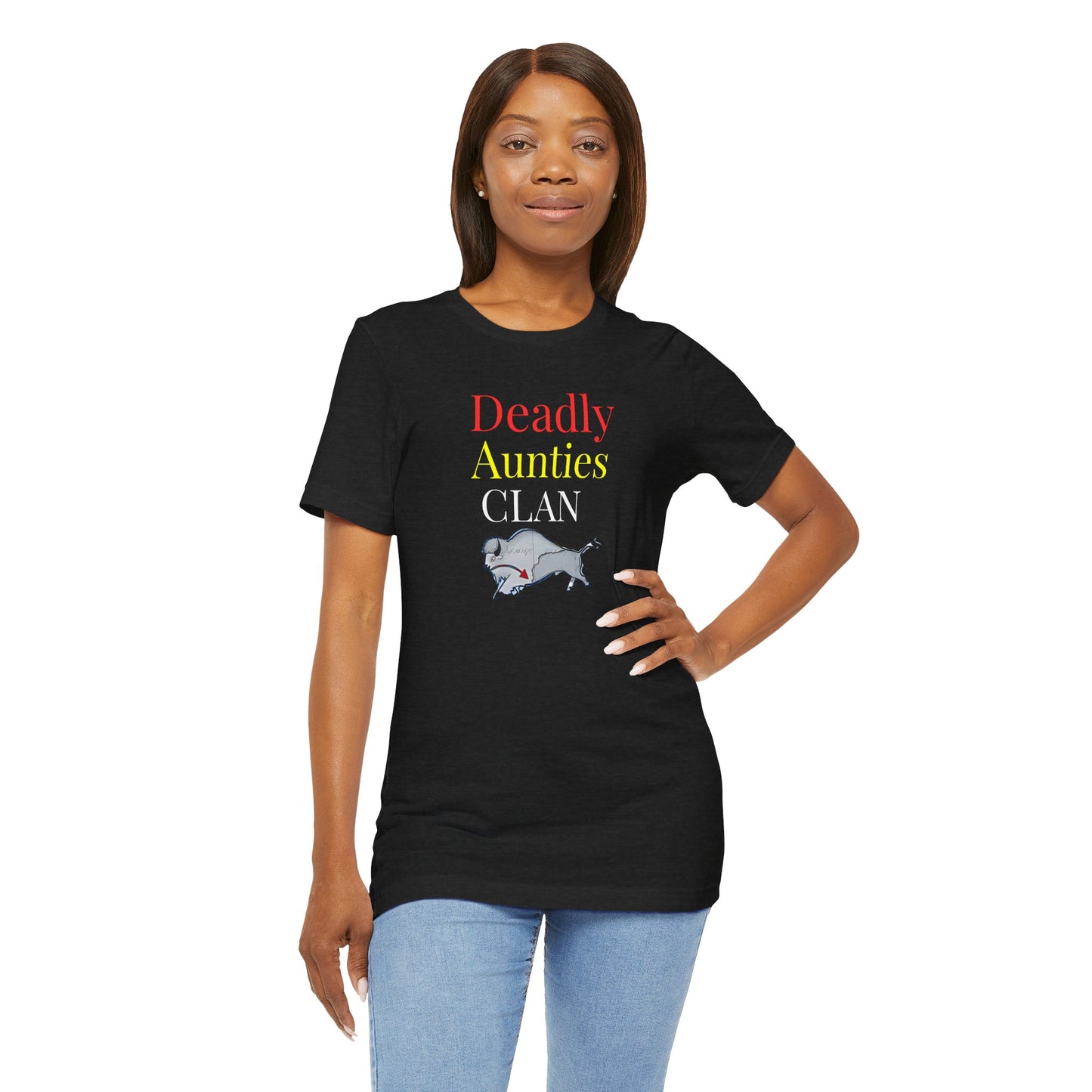 406WholeSale - Deadly Aunties Clan - Eagle Feather Fan - by Teague WestWolf GoodVoice - Unisex Tee