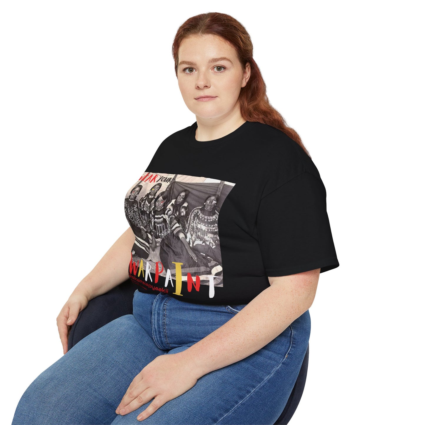 Siksikaitsiapyaakii (Blackfoot Woman) Unisex Ultra Cotton T-Shirt by Teague WestWolf GoodVoice (Blackfoot / Blackfeet Tribe - Browning, Montana) Native American Indigenous Made in the USA Unisex Ultra Cotton Tee