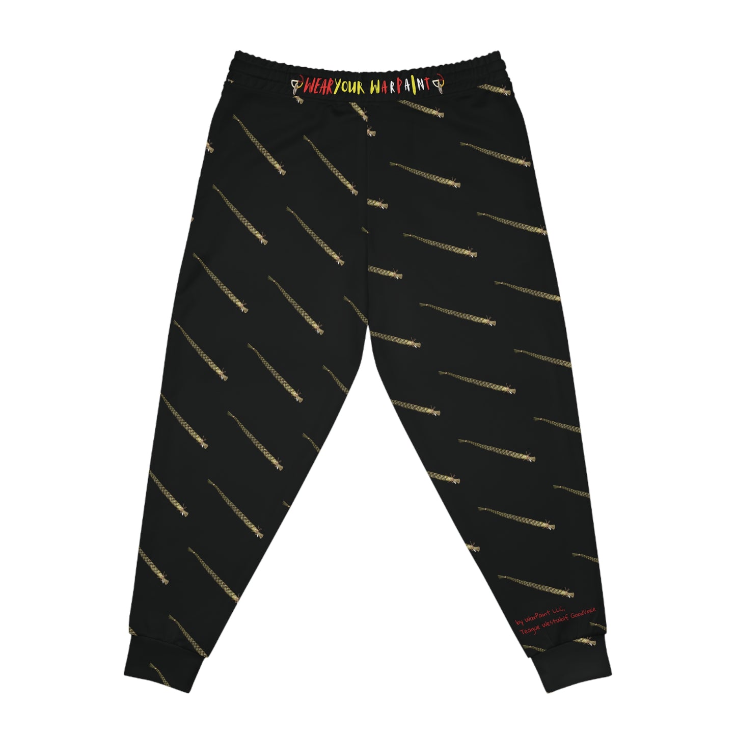 Jogger Pants with Sipatsimo “SweetGrass” (Blackfoot Language) Design by Teague WestWolf GoodVoice
