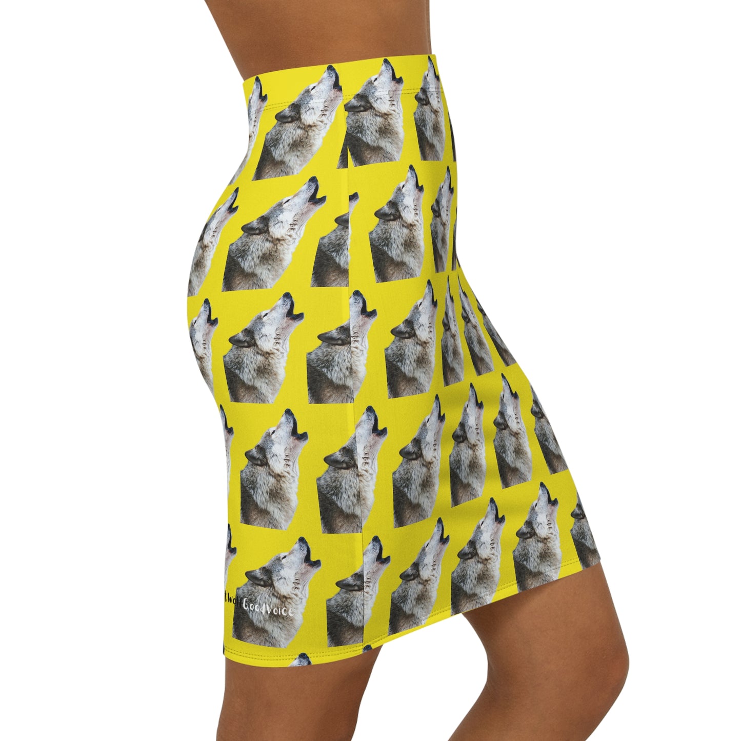 Howling Wolf Pattern Pencil Skirt – Yellow All-Over Print