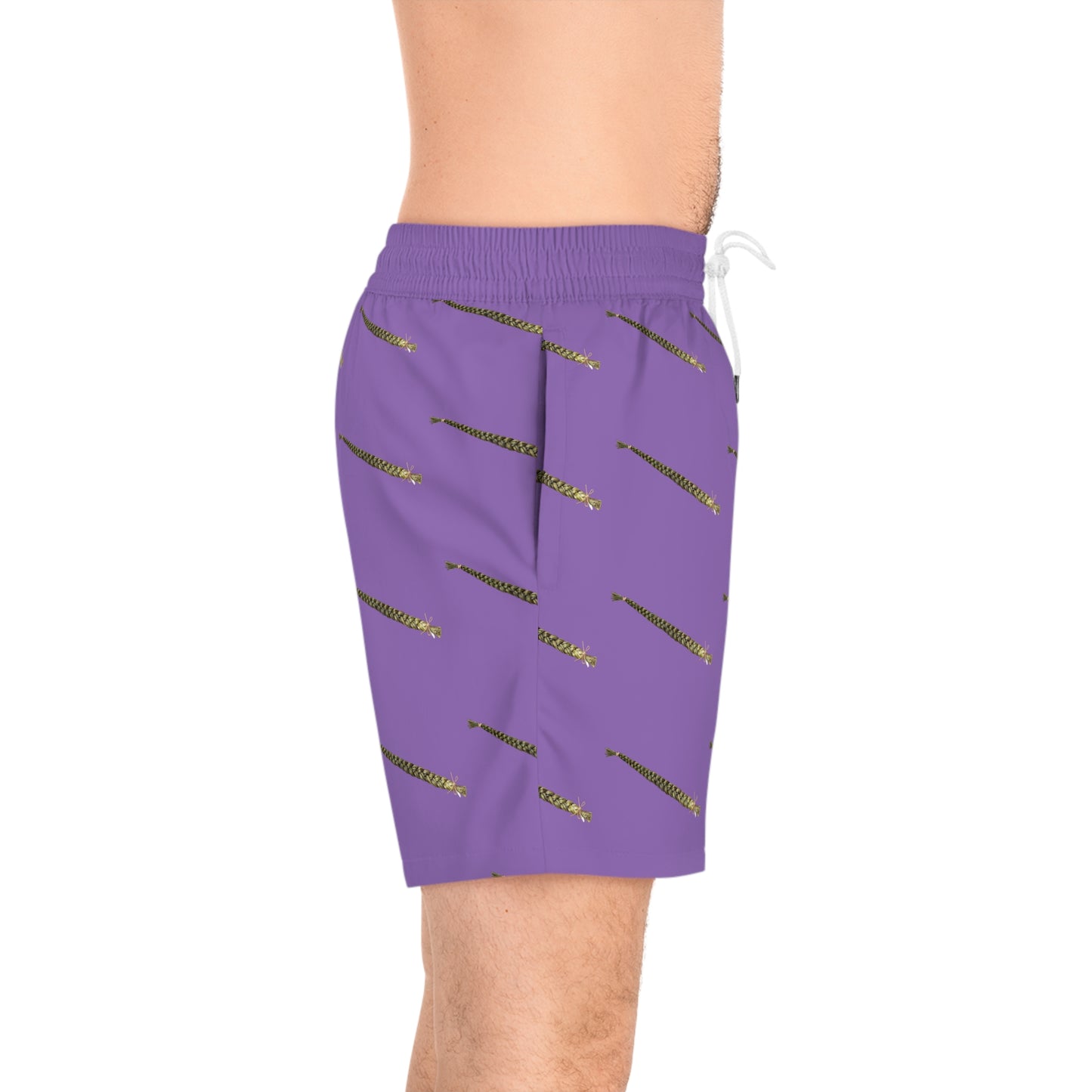 Sipatsimo (Sweet Grass in Blackfoot language) Floral Men's Mid-Length Swim Shorts - Vibrant Purple Beachwear
