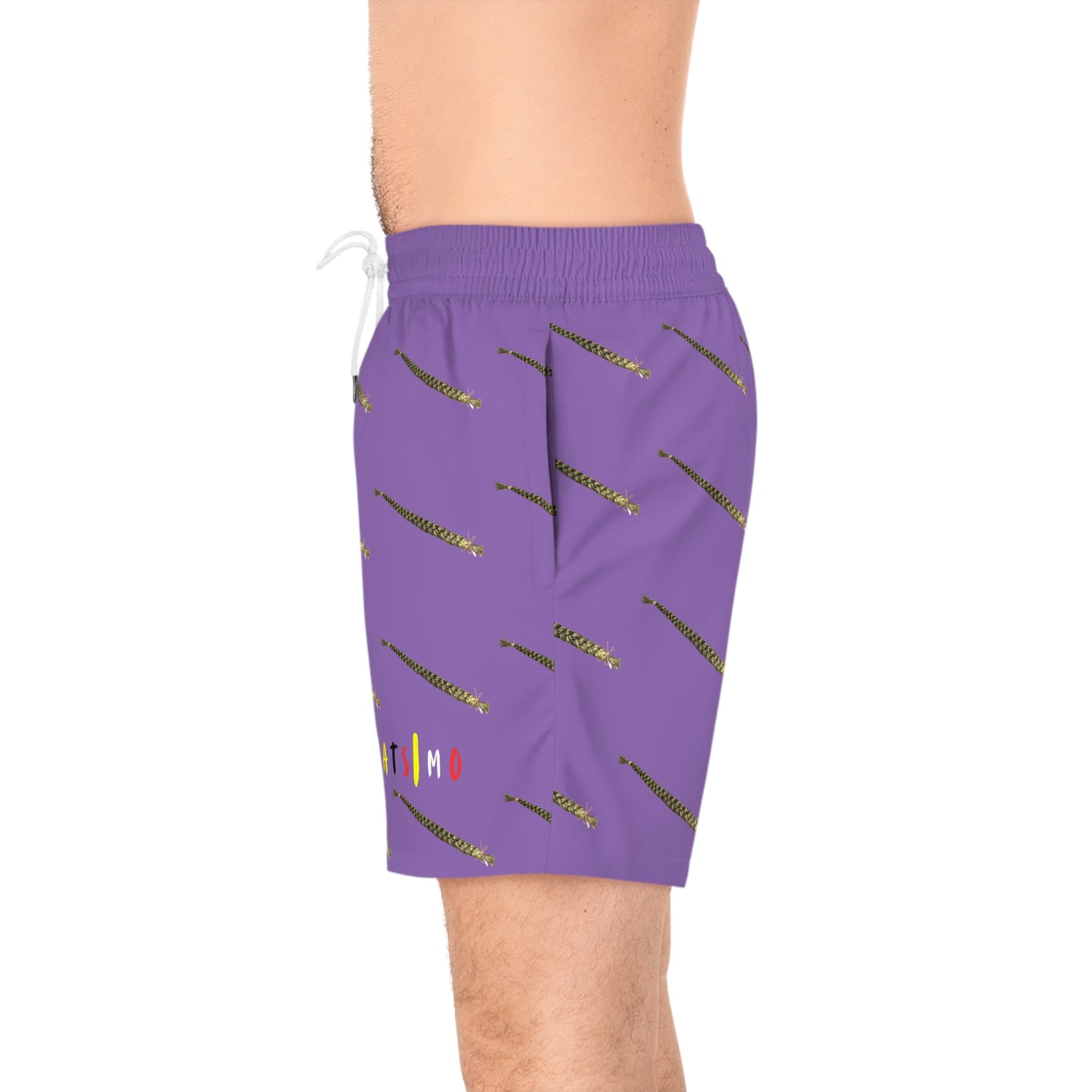 Sipatsimo (Sweet Grass in Blackfoot language) Floral Men's Mid-Length Swim Shorts - Vibrant Purple Beachwear