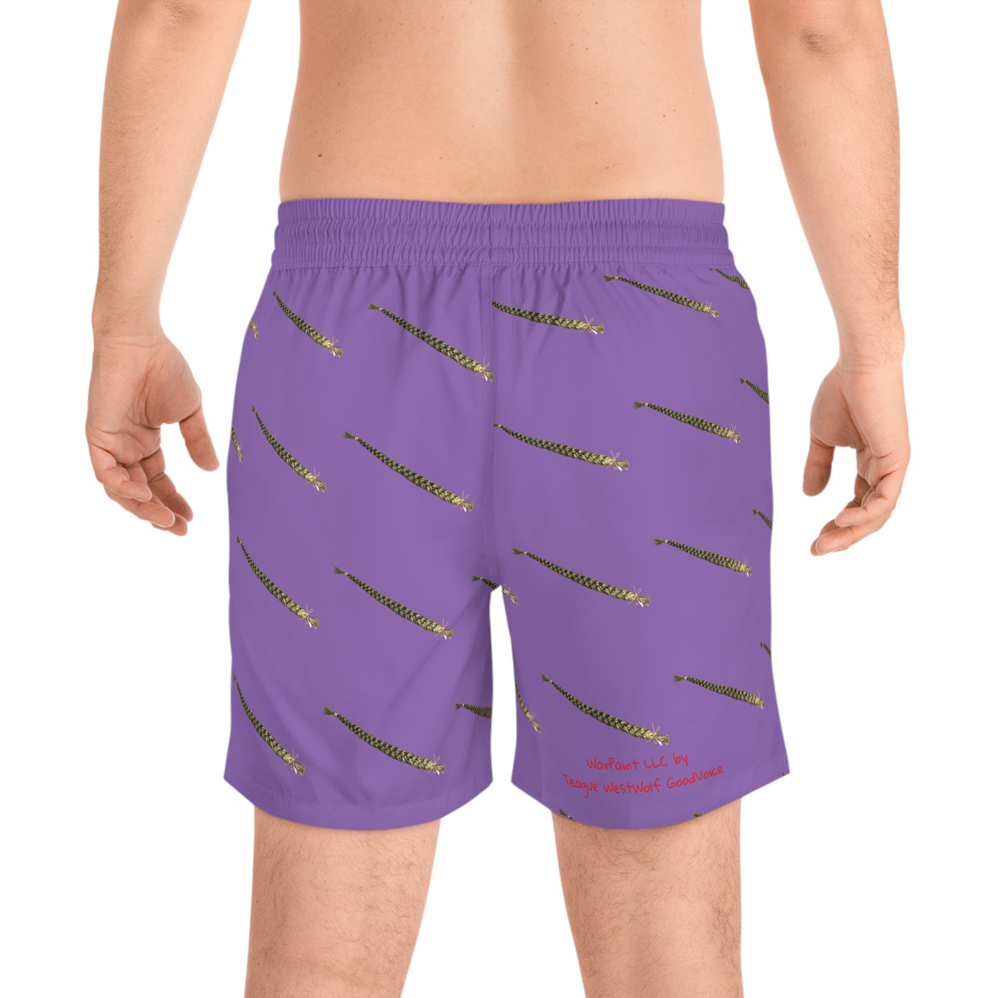 Sipatsimo (Sweet Grass in Blackfoot language) Floral Men's Mid-Length Swim Shorts - Vibrant Purple Beachwear