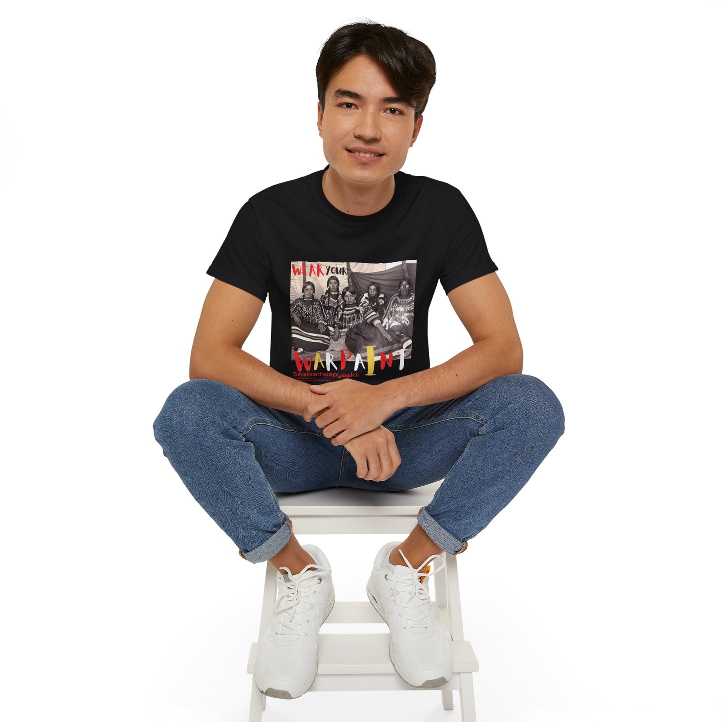 Siksikaitsiapyaakii (Blackfoot Woman) Unisex Ultra Cotton T-Shirt by Teague WestWolf GoodVoice (Blackfoot / Blackfeet Tribe - Browning, Montana) Native American Indigenous Made in the USA Unisex Ultra Cotton Tee