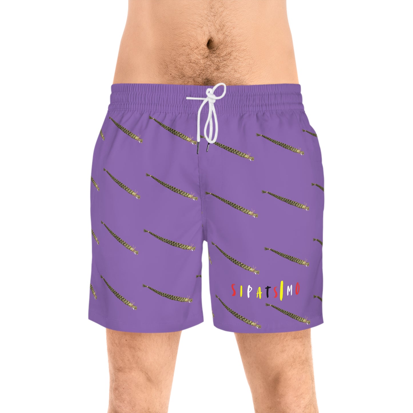 Sipatsimo (Sweet Grass in Blackfoot language) Floral Men's Mid-Length Swim Shorts - Vibrant Purple Beachwear