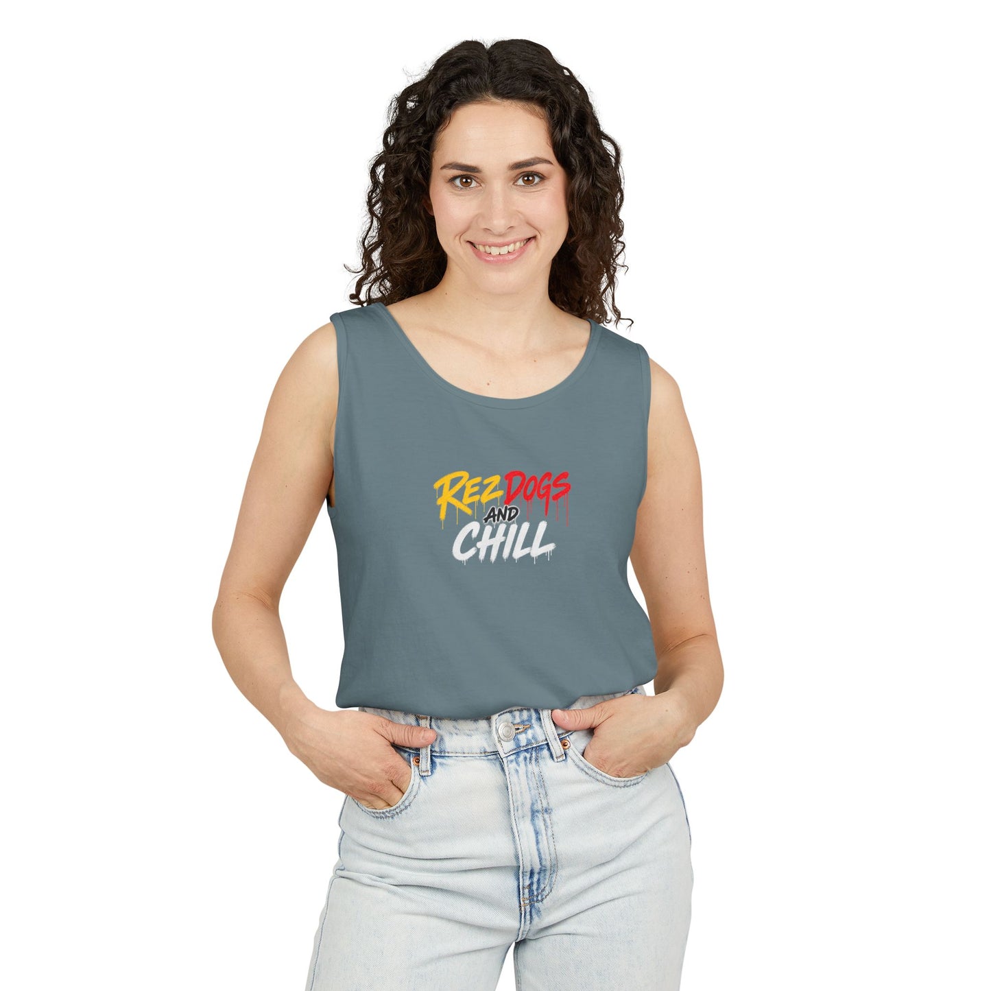 Tank Top — "Red Dogs and Chill" Retro Beach Vibe Sleeveless Tee