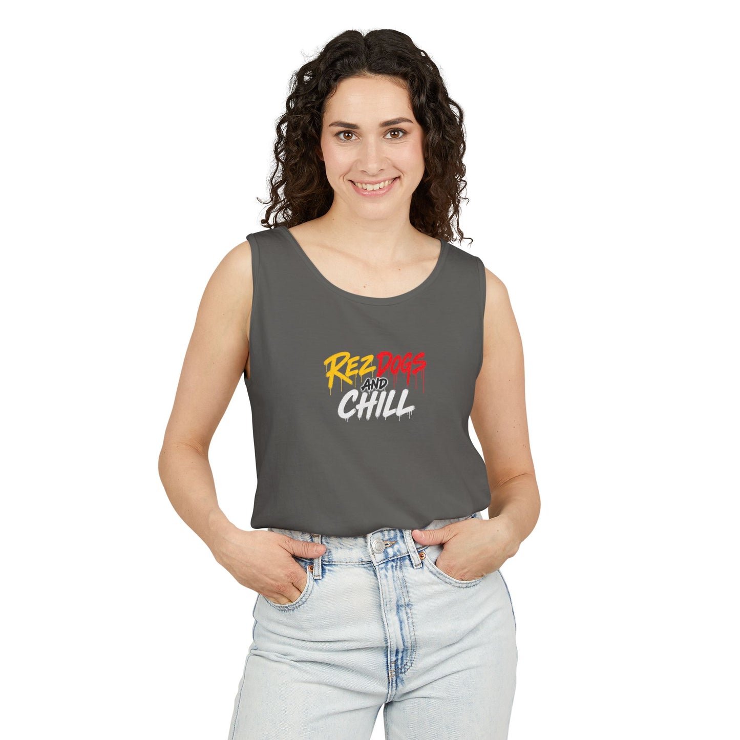 Tank Top — "Red Dogs and Chill" Retro Beach Vibe Sleeveless Tee
