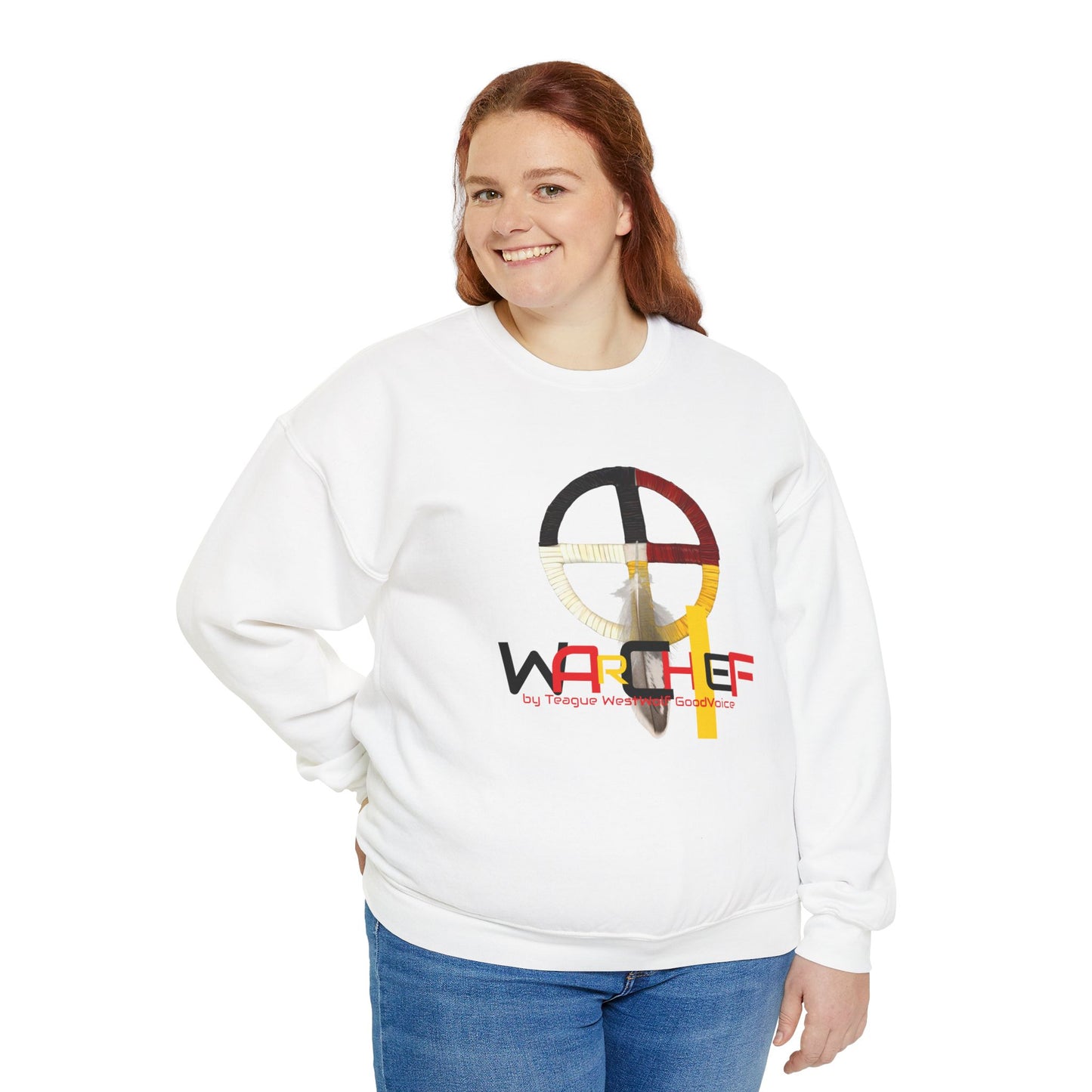 Native American Indigenous Made by Teague WestWolf GoodVoice (Blackfoot / Blackfeet) from Browning, Montana USA WarChief - Seasonal Seller Sweatshirt: Unisex, Heavy blend, Maximum profit