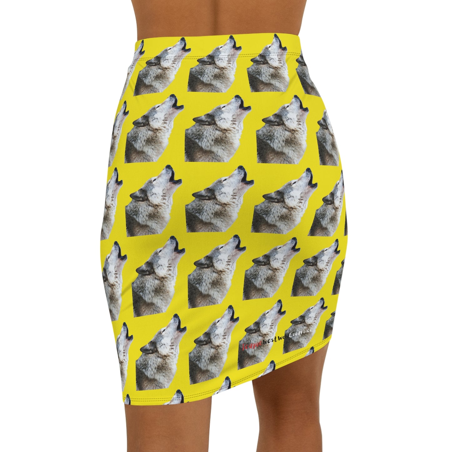 Howling Wolf Pattern Pencil Skirt – Yellow All-Over Print