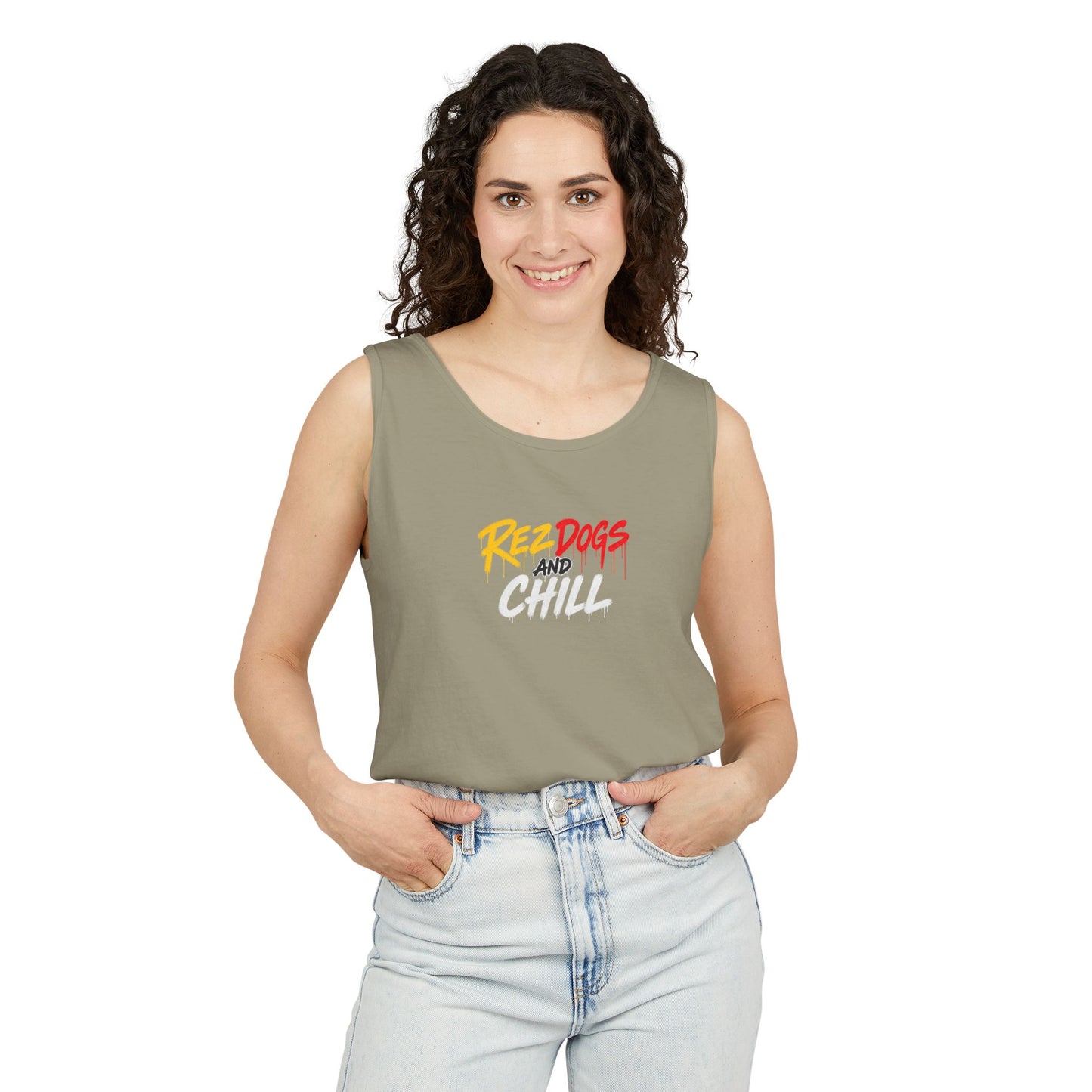 Tank Top — "Red Dogs and Chill" Retro Beach Vibe Sleeveless Tee