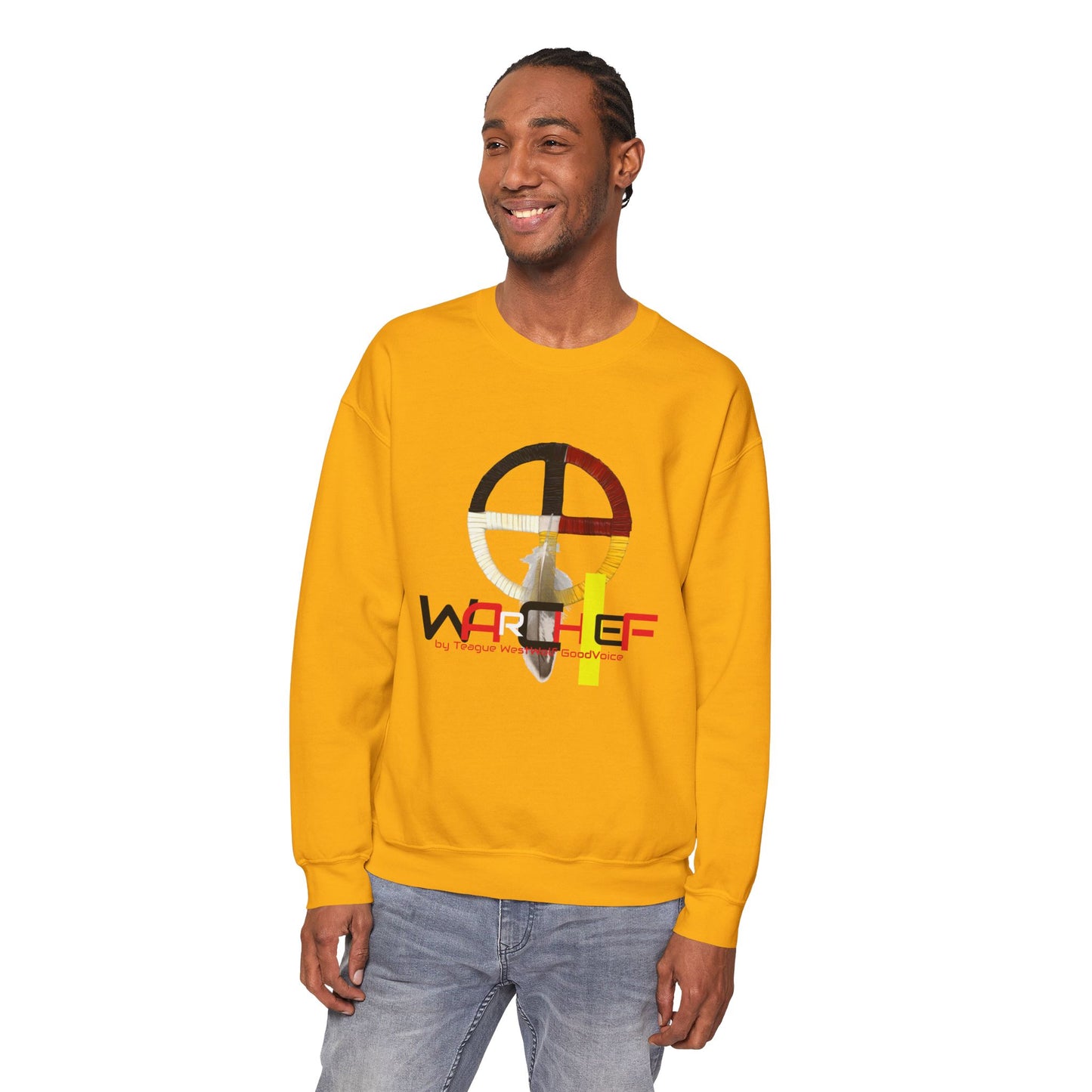 Native American Indigenous Made by Teague WestWolf GoodVoice (Blackfoot / Blackfeet) from Browning, Montana USA WarChief - Seasonal Seller Sweatshirt: Unisex, Heavy blend, Maximum profit