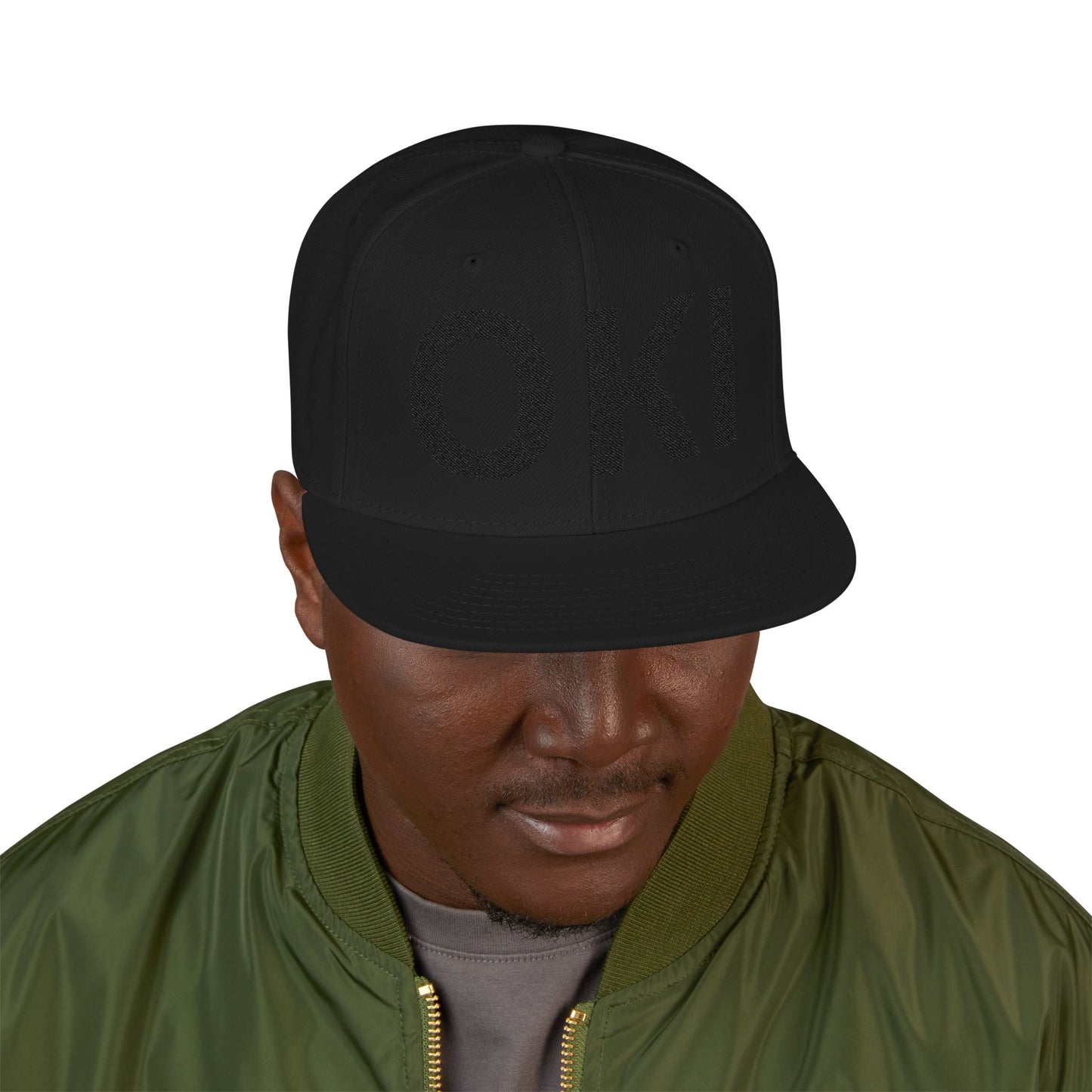 Embroidered “Oki” means “Hello” in Blackfoot language - Black Snapback Hat — Minimalist Streetwear Cap