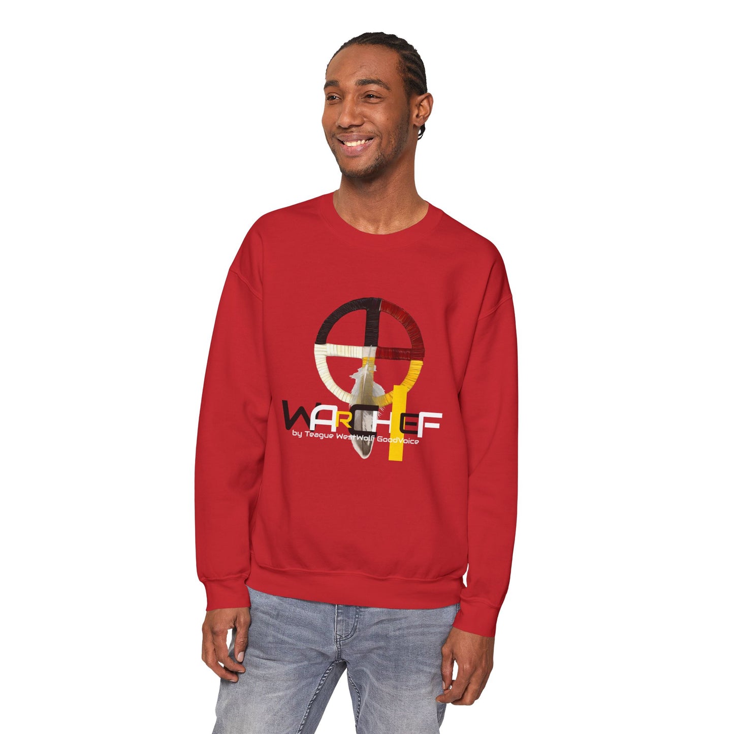 Native American Indigenous Made by Teague WestWolf GoodVoice (Blackfoot / Blackfeet) from Browning, Montana USA WarChief - Seasonal Seller Sweatshirt: Unisex, Heavy blend, Maximum profit