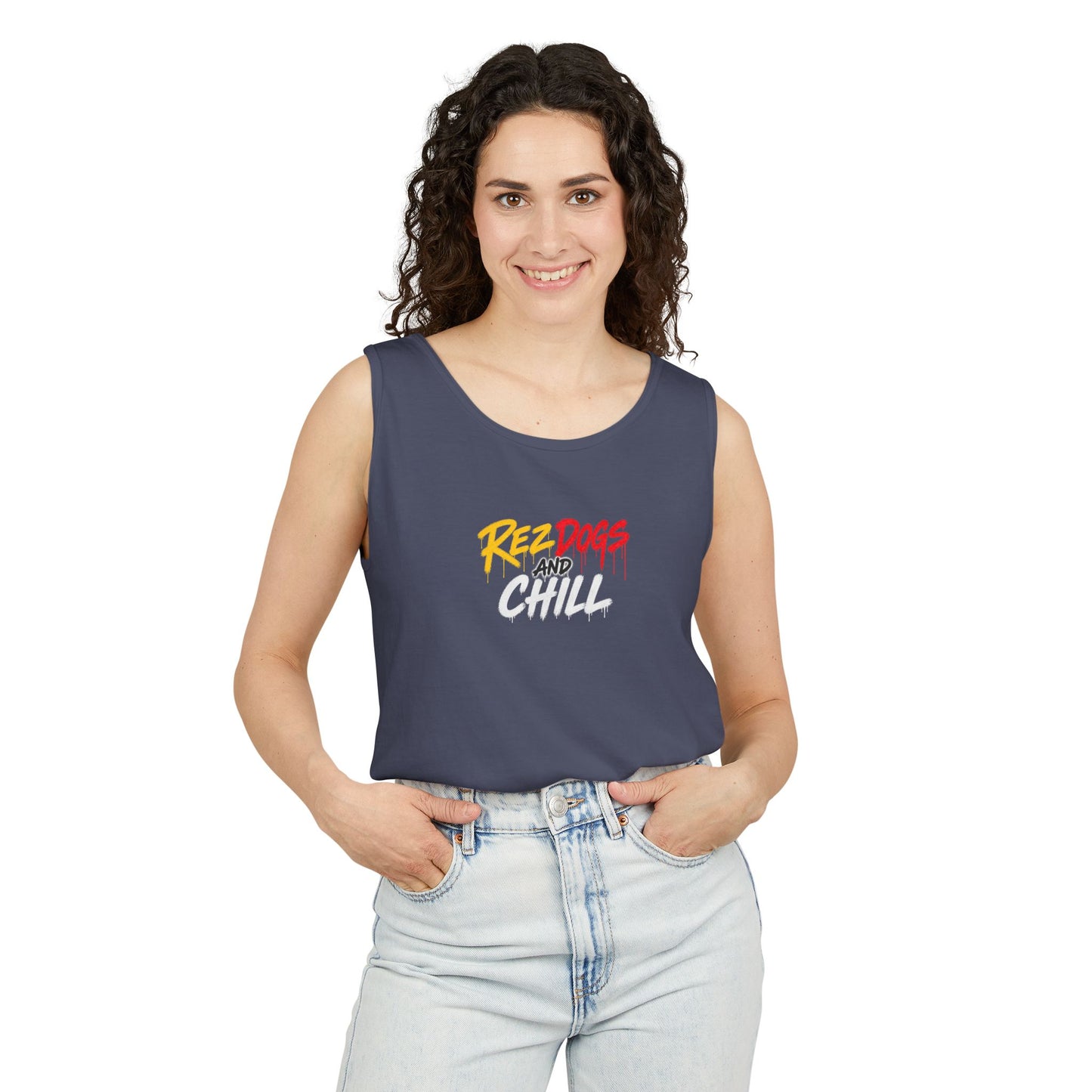 Tank Top — "Red Dogs and Chill" Retro Beach Vibe Sleeveless Tee