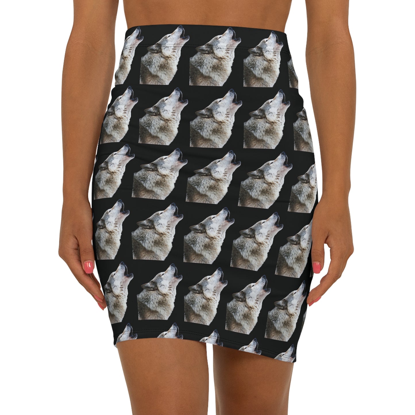 406 WholeSale - Howling Makoyi (Wolf) - Women's Mid-Waist Pencil Skirt (AOP)