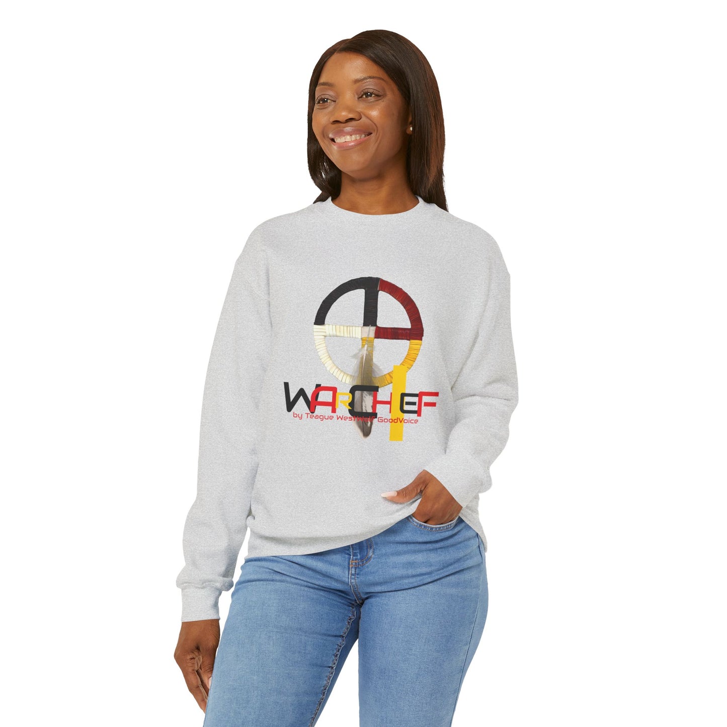 Native American Indigenous Made by Teague WestWolf GoodVoice (Blackfoot / Blackfeet) from Browning, Montana USA WarChief - Seasonal Seller Sweatshirt: Unisex, Heavy blend, Maximum profit