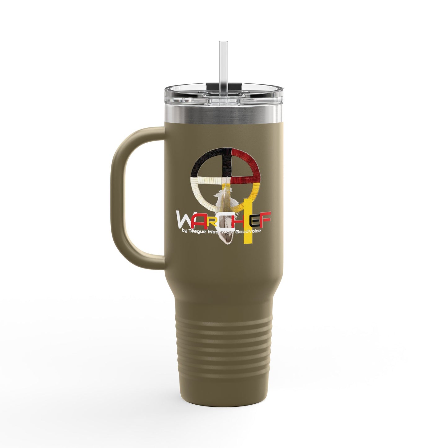 WarChief/WarPaint LLC Insulated Travel Mug, 40oz by Teague WestWolf GoodVoice (Blackfoot / Blackfeet Tribe - Browning, Montana) Native American Indigenous Made in the USA - Insulated Travel Mug, 40oz