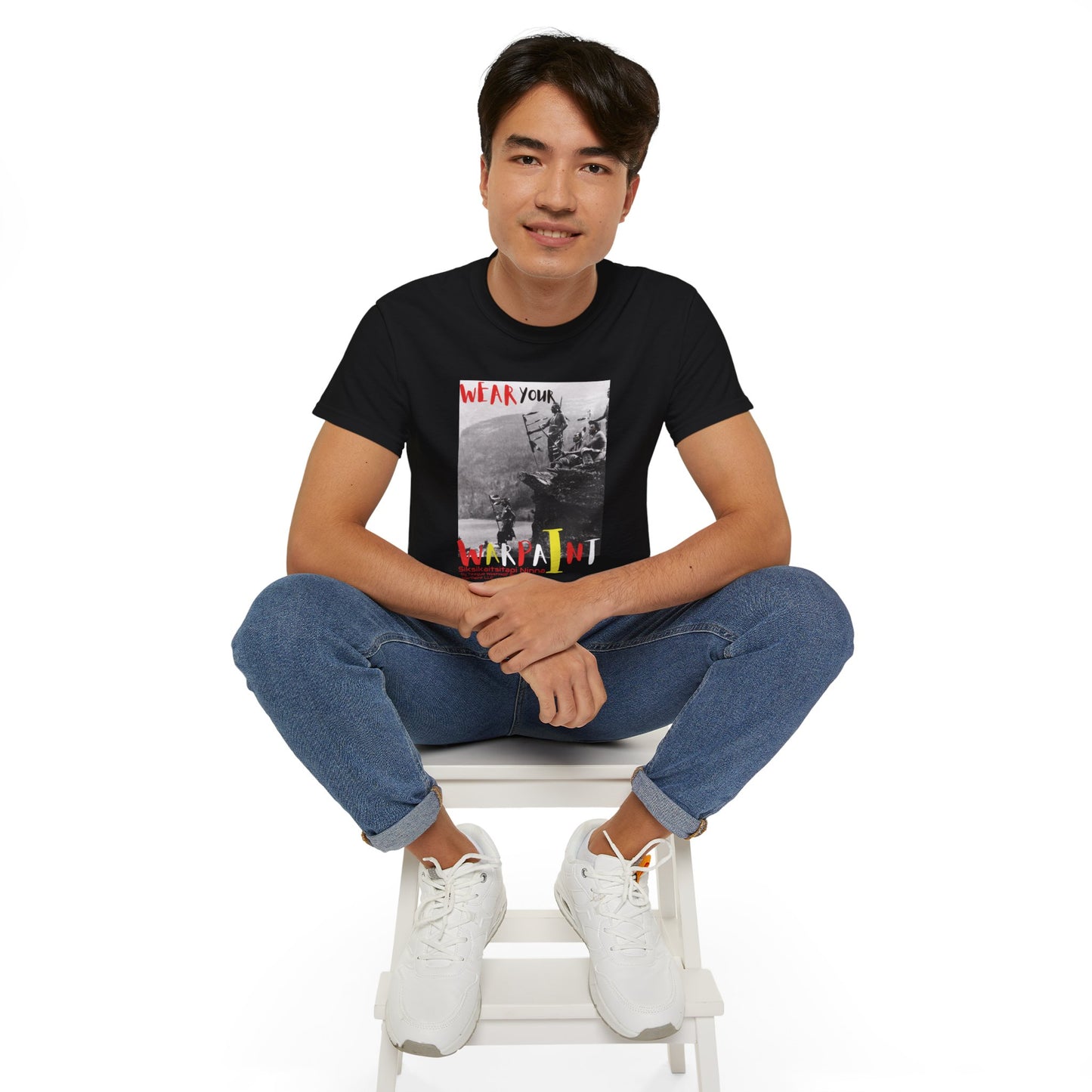 Siksikaitsitapi Niinaa (Blackfoot Man) Unisex Ultra Cotton T-Shirt by Teague WestWolf GoodVoice (Blackfoot / Blackfeet Tribe - Browning, Montana) Native American Indigenous Made in the USA Unisex Ultra Cotton Tee