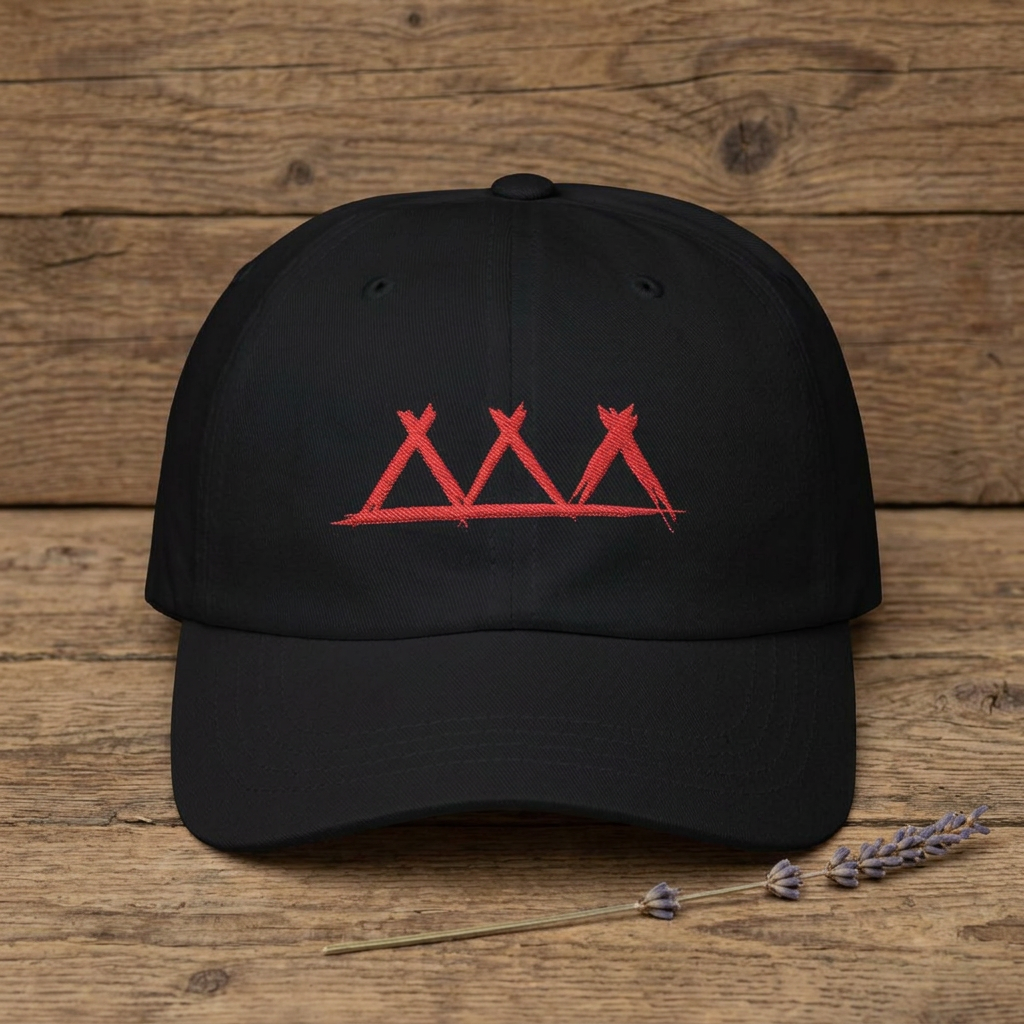 Dad Cap with Red Triple-Tipis Sketch Embroidery