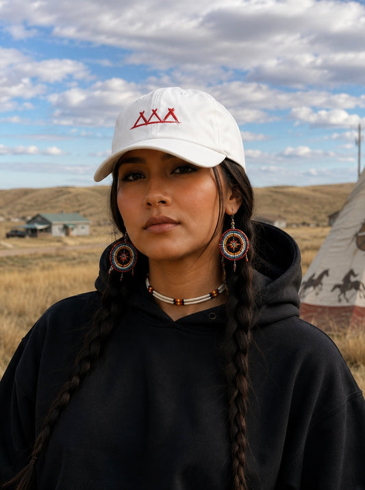 Dad Cap with Red Triple-Tipis Sketch Embroidery