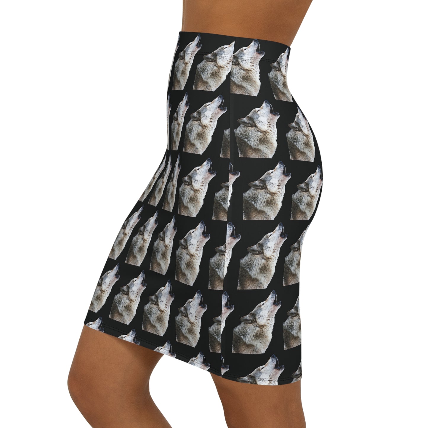 Howling Makoyi (Wolf) - Women's Mid-Waist Pencil Skirt (AOP)
