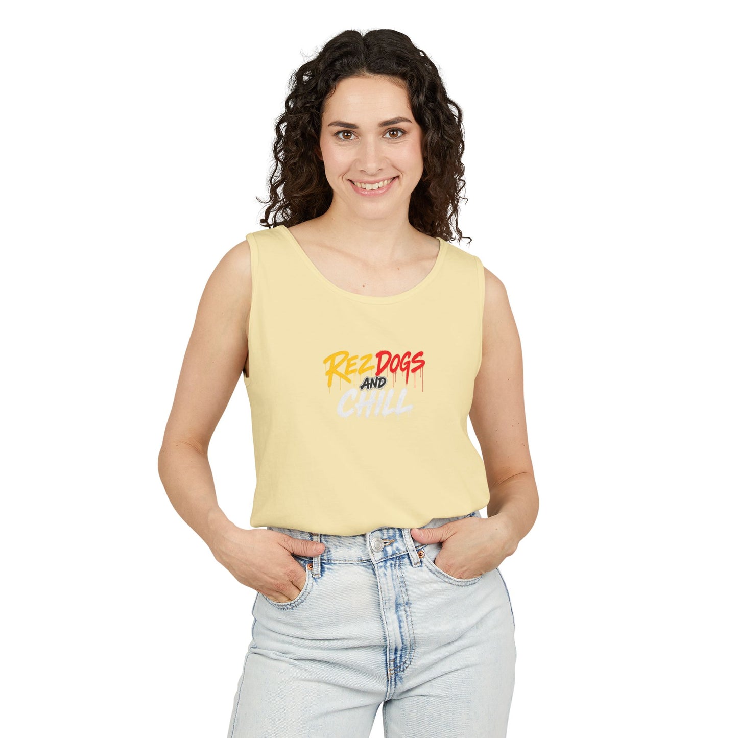 Tank Top — "Red Dogs and Chill" Retro Beach Vibe Sleeveless Tee