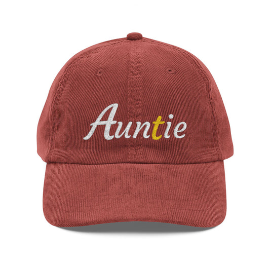Embroidered 'Auntie' Vintage Corduroy Cap
