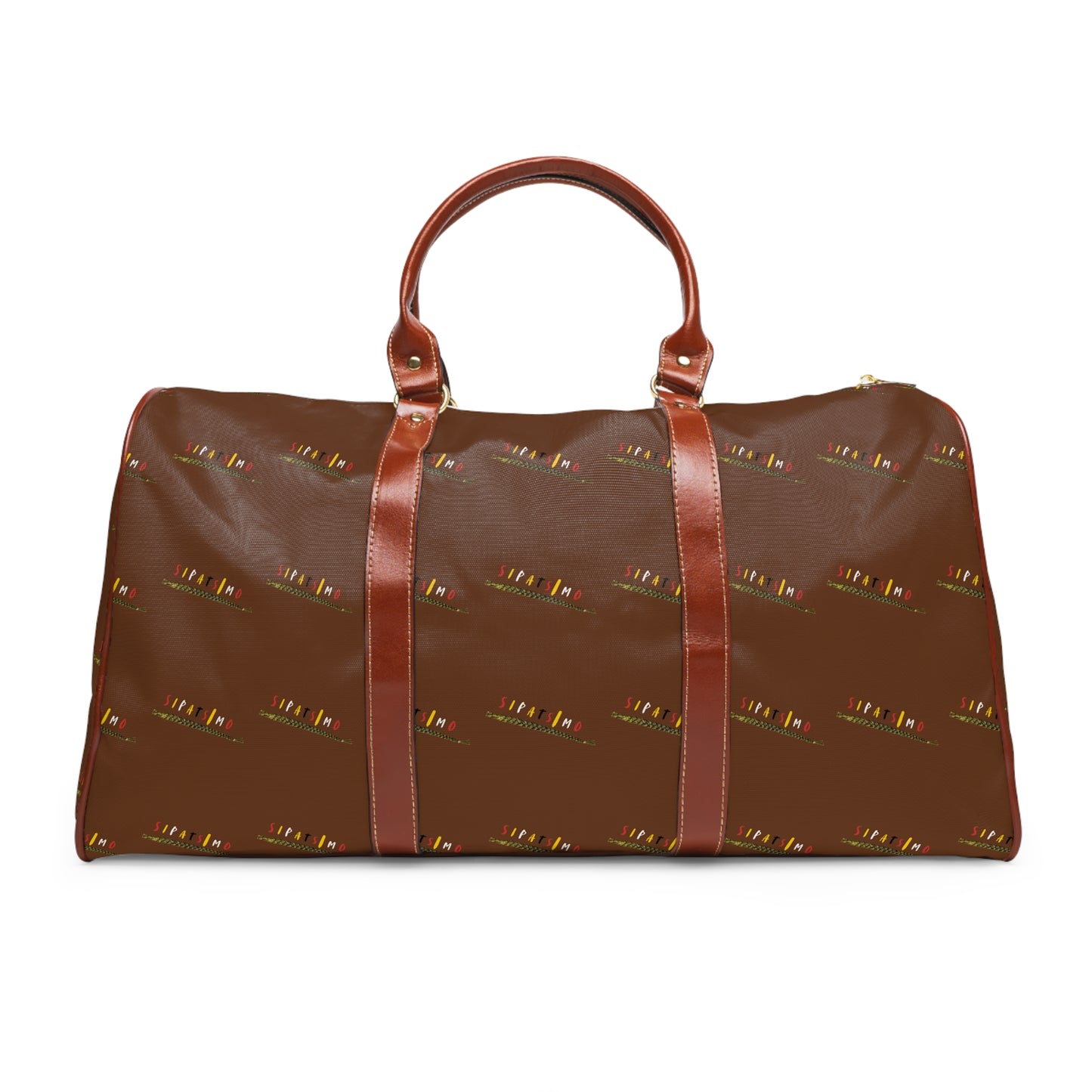 SIPATSIMO - Waterproof Travel Bag - Brown Monogram Duffle with SIPATSIMO Vertical Logo