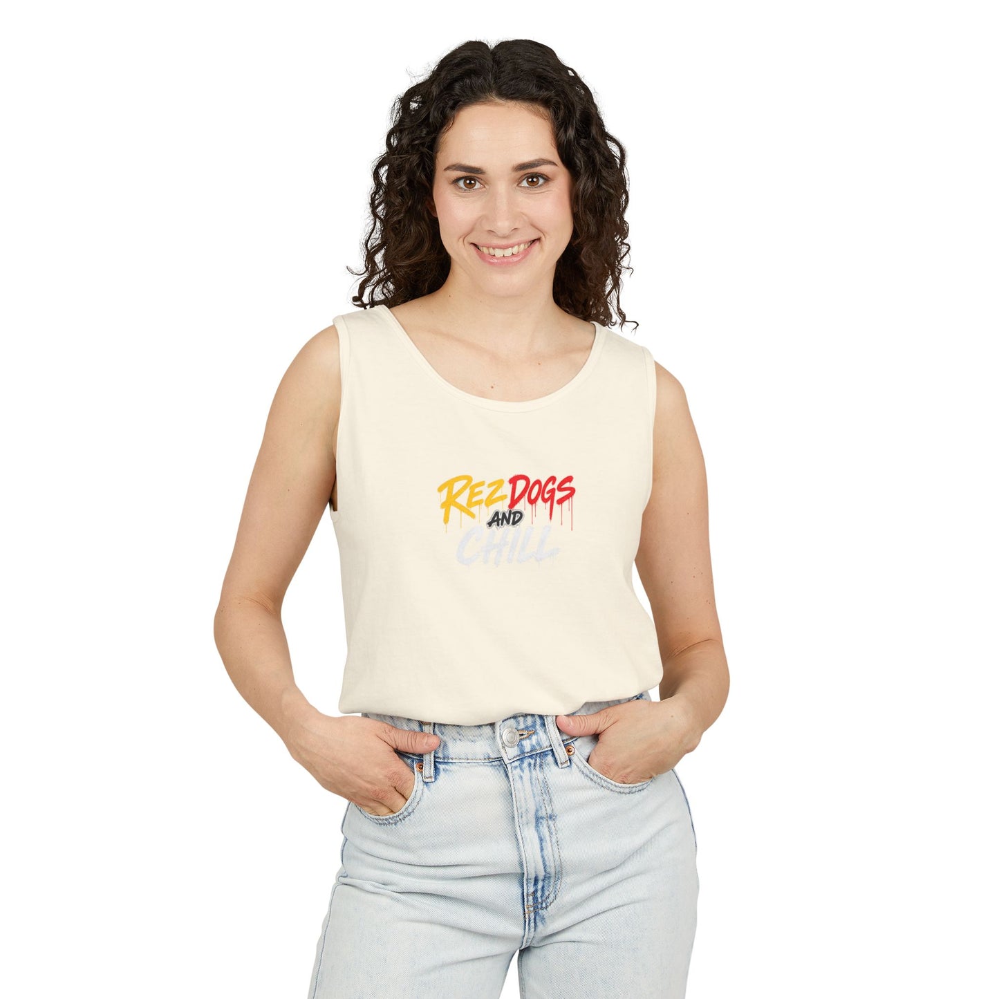 Tank Top — "Red Dogs and Chill" Retro Beach Vibe Sleeveless Tee