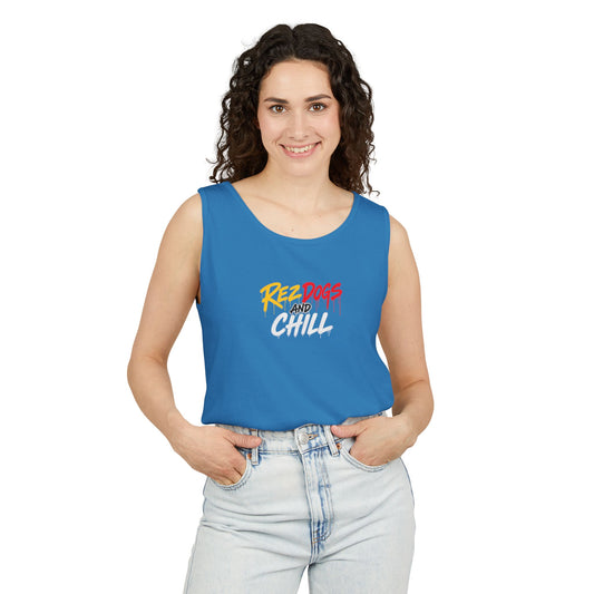 Tank Top — "Red Dogs and Chill" Retro Beach Vibe Sleeveless Tee