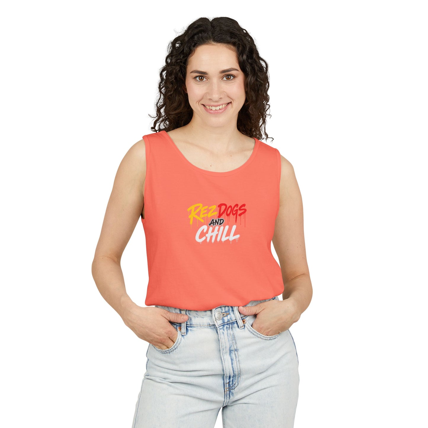 Tank Top — "Red Dogs and Chill" Retro Beach Vibe Sleeveless Tee