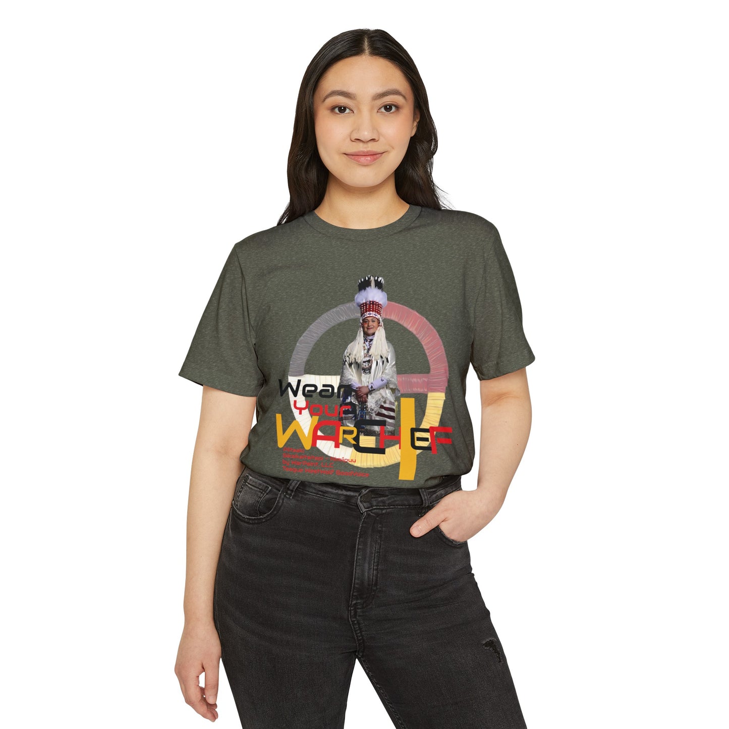 Wear Your WarChief - Piitaaki (Eagle Woman - Lily Gladstone) of the Siksikaitsitapi (Blackfoot Speaking Real People) - Unisex Recycled Organic T-Shirt