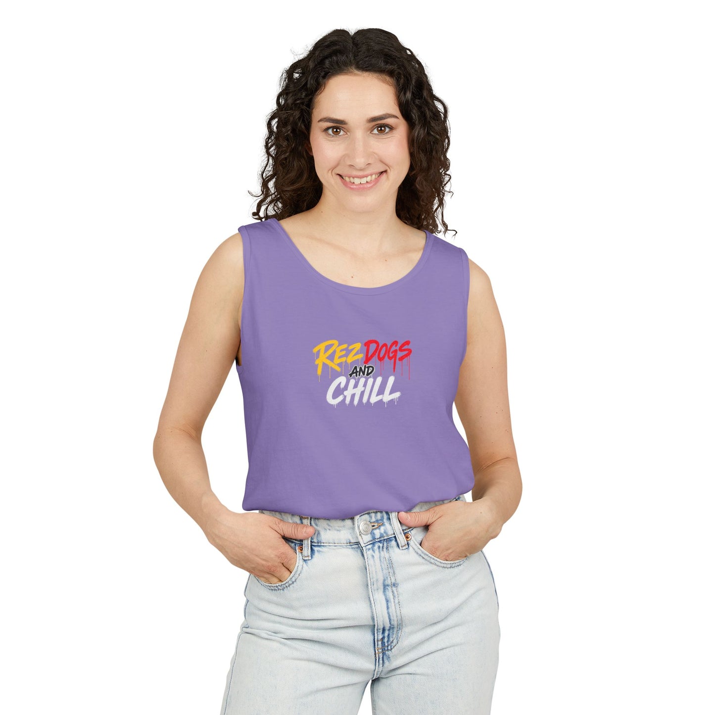 Tank Top — "Red Dogs and Chill" Retro Beach Vibe Sleeveless Tee