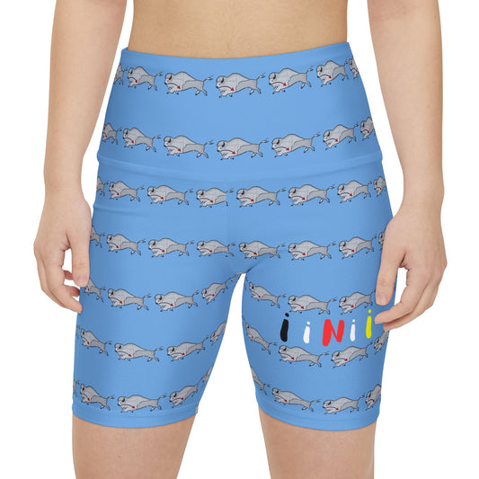 406WholeSale - Wear Your Iinii (Buffalo in Blackfoot Language) Workout Shorts for Women by Teague WestWolf GoodVoice