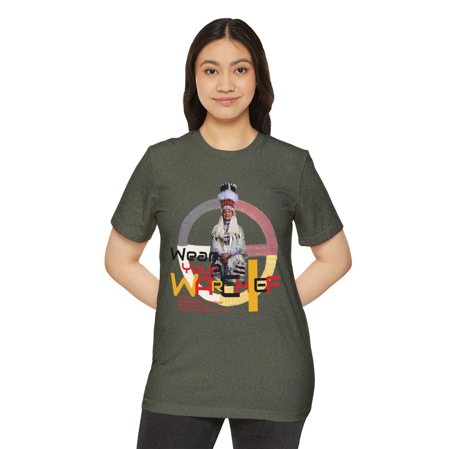 Wear Your WarChief - Piitaaki (Eagle Woman - Lily Gladstone) of the Siksikaitsitapi (Blackfoot Speaking Real People) - Unisex Recycled Organic T-Shirt