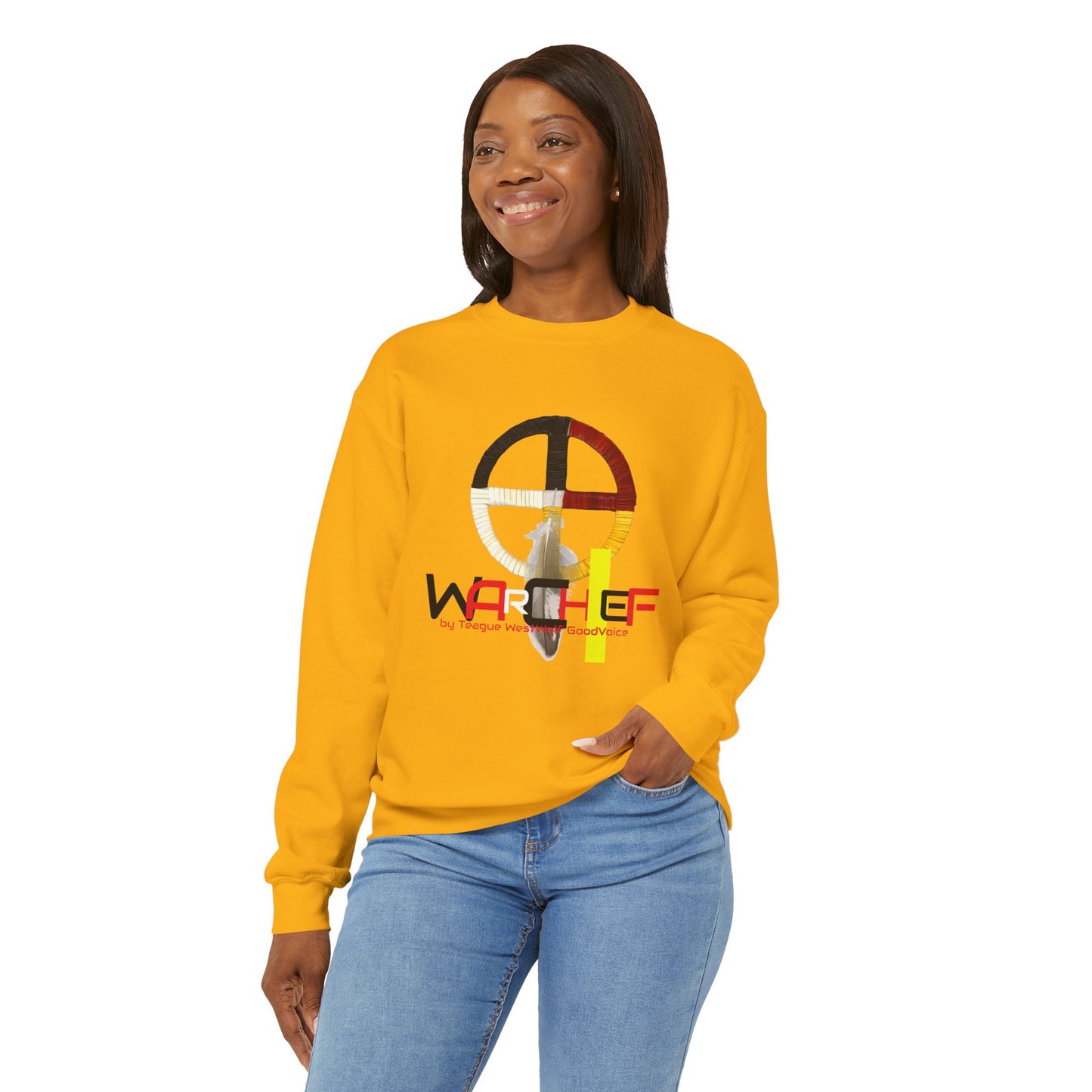 Native American Indigenous Made by Teague WestWolf GoodVoice (Blackfoot / Blackfeet) from Browning, Montana USA WarChief - Seasonal Seller Sweatshirt: Unisex, Heavy blend, Maximum profit