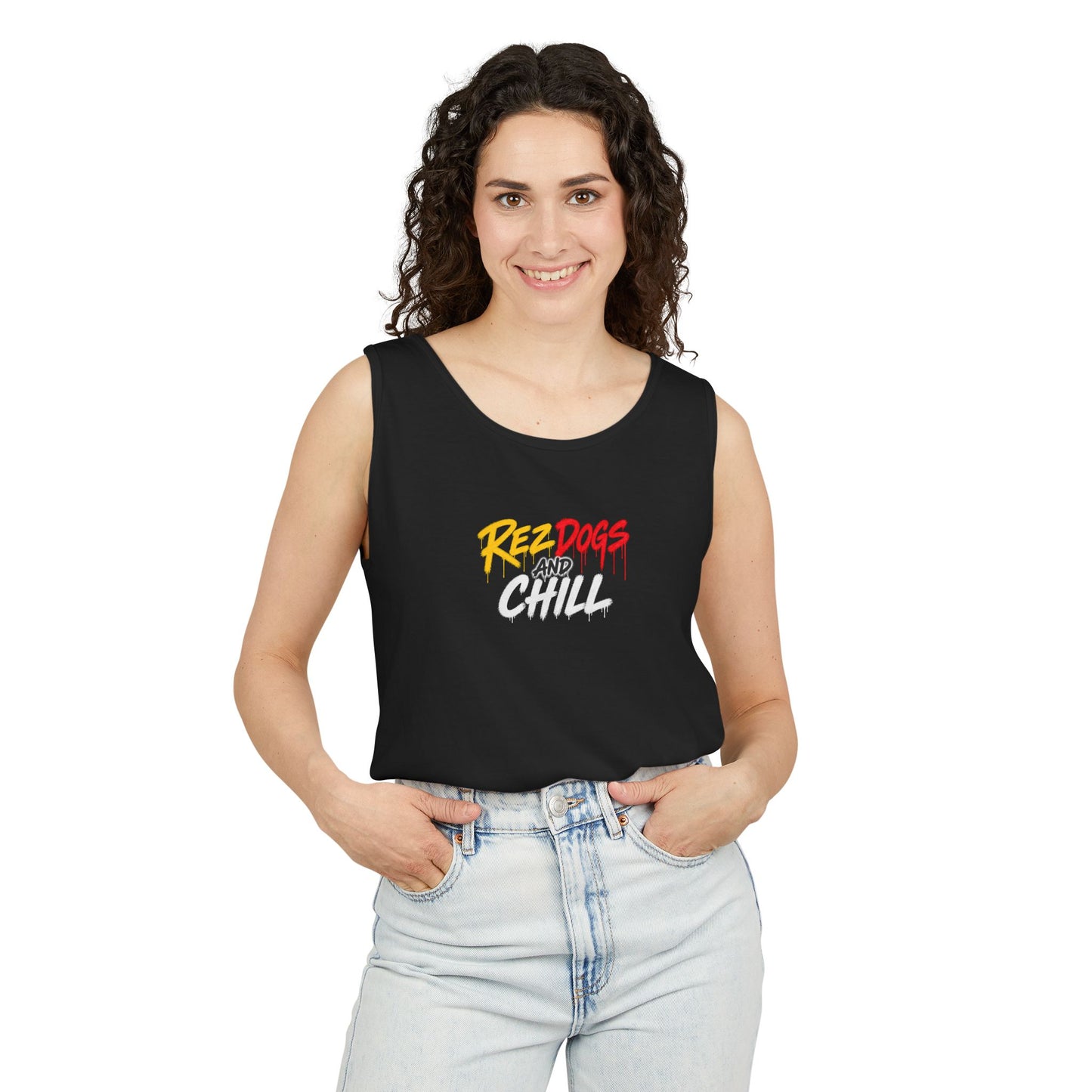 Tank Top — "Red Dogs and Chill" Retro Beach Vibe Sleeveless Tee
