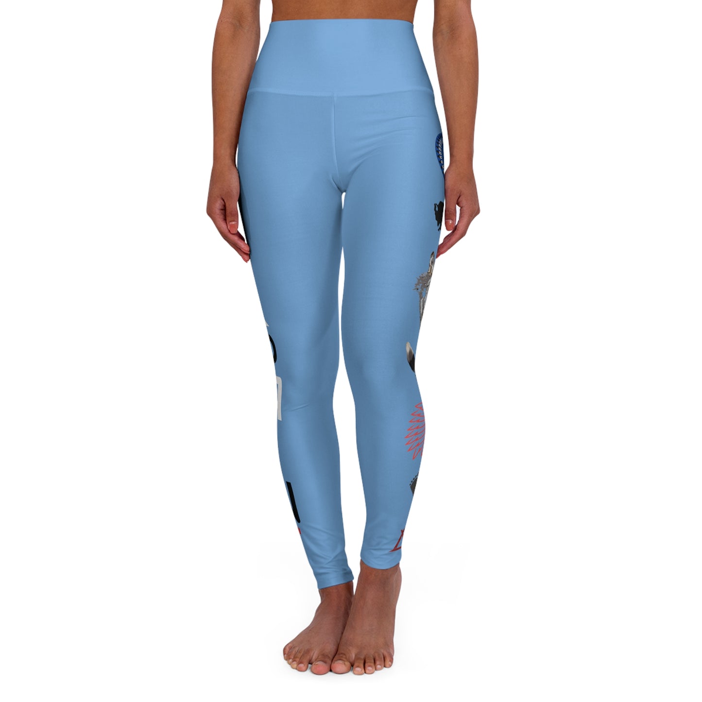 Wear Your WarPaint With Off Leg Symbols - High Waisted Yoga Leggings (AOP)