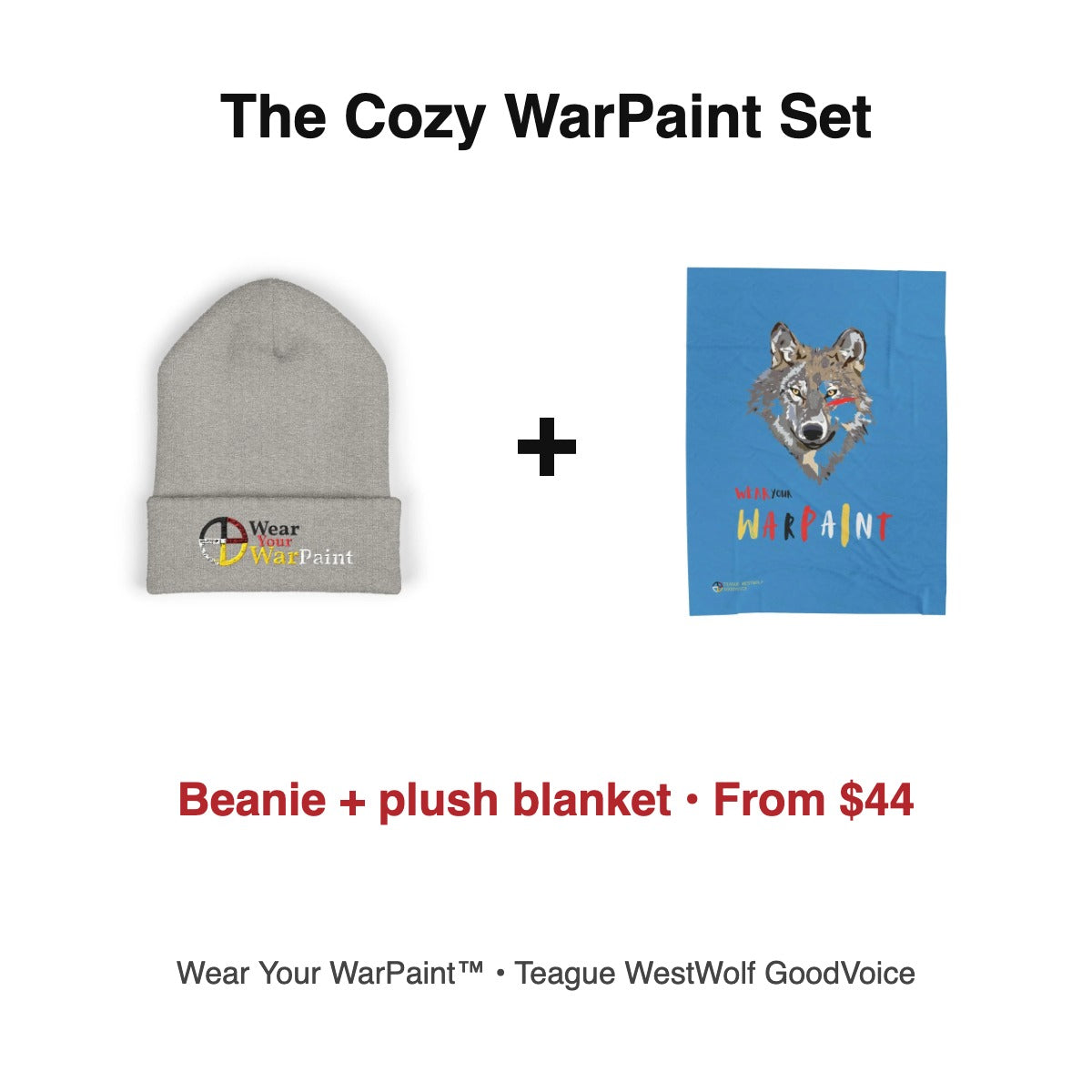 Wear Your WarPaint beanie plus velveteen plush blanket gift set