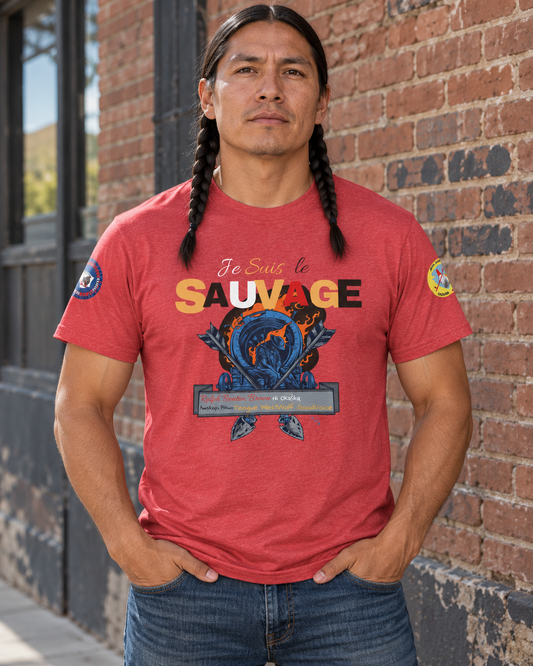 AI-generated lifestyle image of Je Suis Le Sauvage (I Am the Savage) - Unisex Heavy Cotton Tee