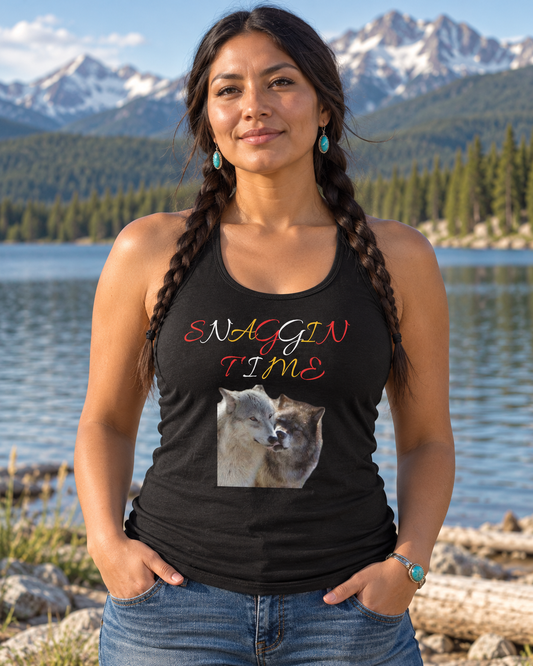 AI-generated lifestyle image of Snagging Time - Women's Ideal Racerback Tank