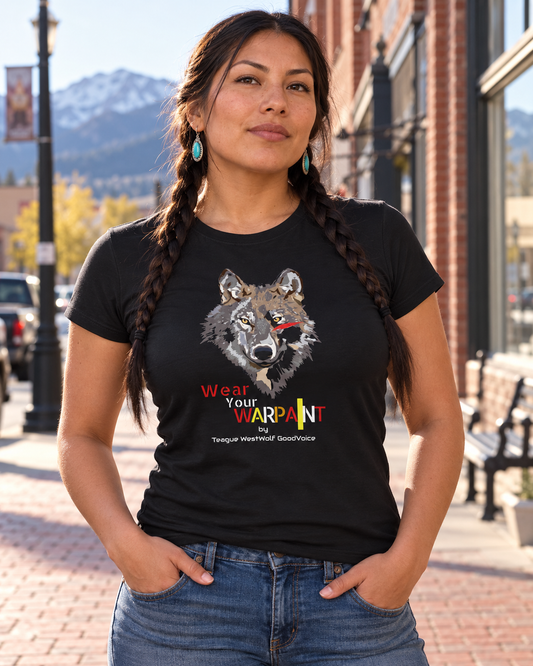AI-generated lifestyle image of Wear Your WarPaint- Makoyi Edition - Women's Softstyle Tee