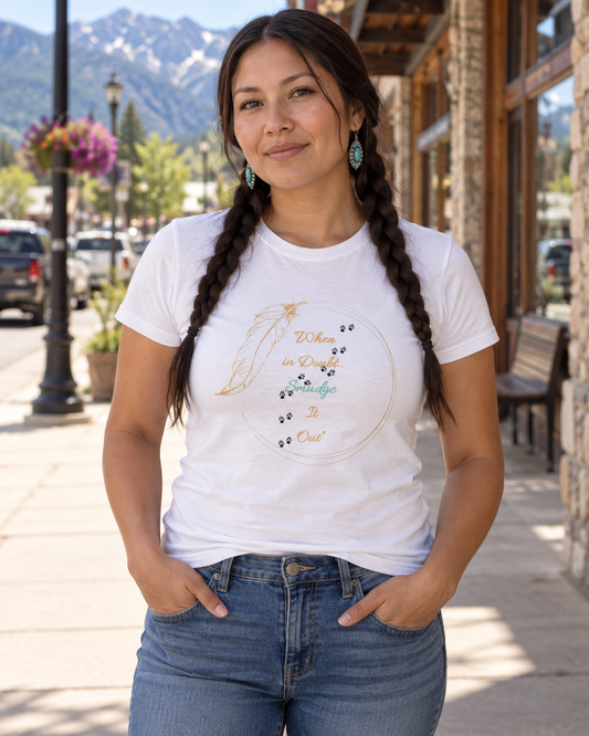 AI-generated lifestyle image of When it Doubt, Smudge it Out - Women's Softstyle Tee