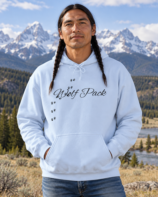 AI-generated lifestyle image of Wolf Pack - Unisex Heavy Blend Hooded Sweatshirt