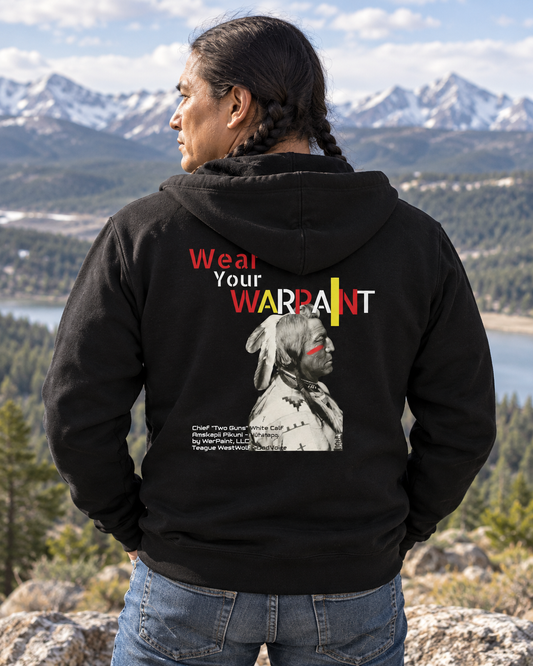 AI-generated lifestyle image of Amskapii Pikuni Chief White Calf (Blackfoot Confederacy) - Unisex Zip Hoodie