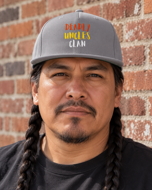 AI-generated lifestyle image of Flat Bill Cap — "Deadly Uncle's Clan" Embroidered Snapback Hat