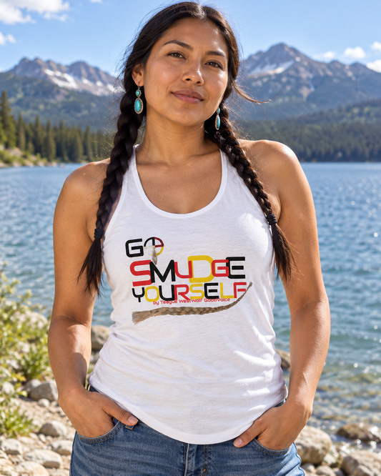 AI-generated lifestyle image of Go Smudge Your Self - Medicine Wheel - Women's Ideal Racerback Tank
